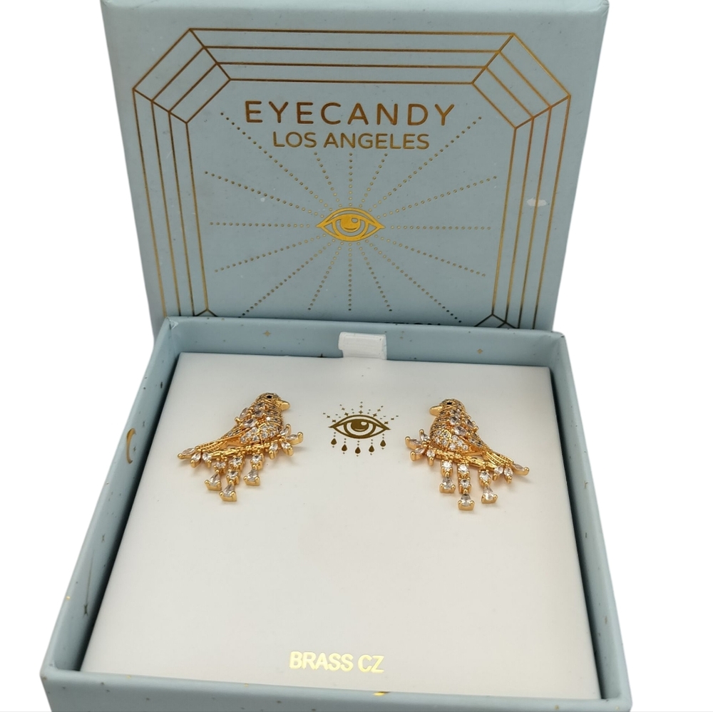NWOT Eye Candy LOS ANGELES Golden Love Birds Earrings - Picture 2 of 4